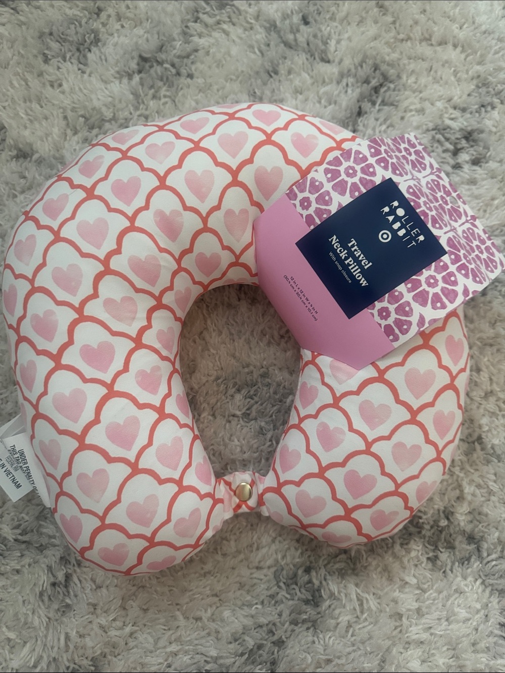 Roller Rabbit Pink & Coral Heart Travel Neck Pillow